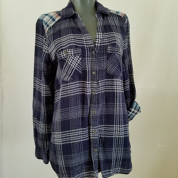Vintage America Blues Tops - Vintage America Blues Comfy Hi Lo Plaid Shirt Top